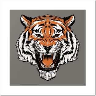 Retro Roaring Tiger Head Illustration Posters and Art